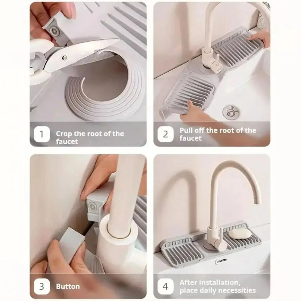 support vaisselle évier adhésif rose clair gris clair rayures verticales moderne rapide drainage silicone