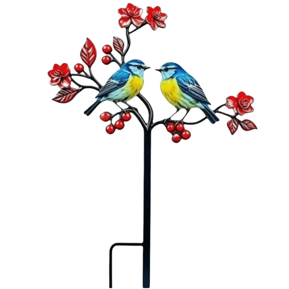 sculpture jardin moderne motifs fleurs insectes stylisés rouge noir vert blancextérieur decoration amusante fait