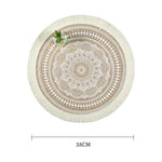 tapis rond boho chic motif floral franges beige clair salon chambre coucher moderne geometrique