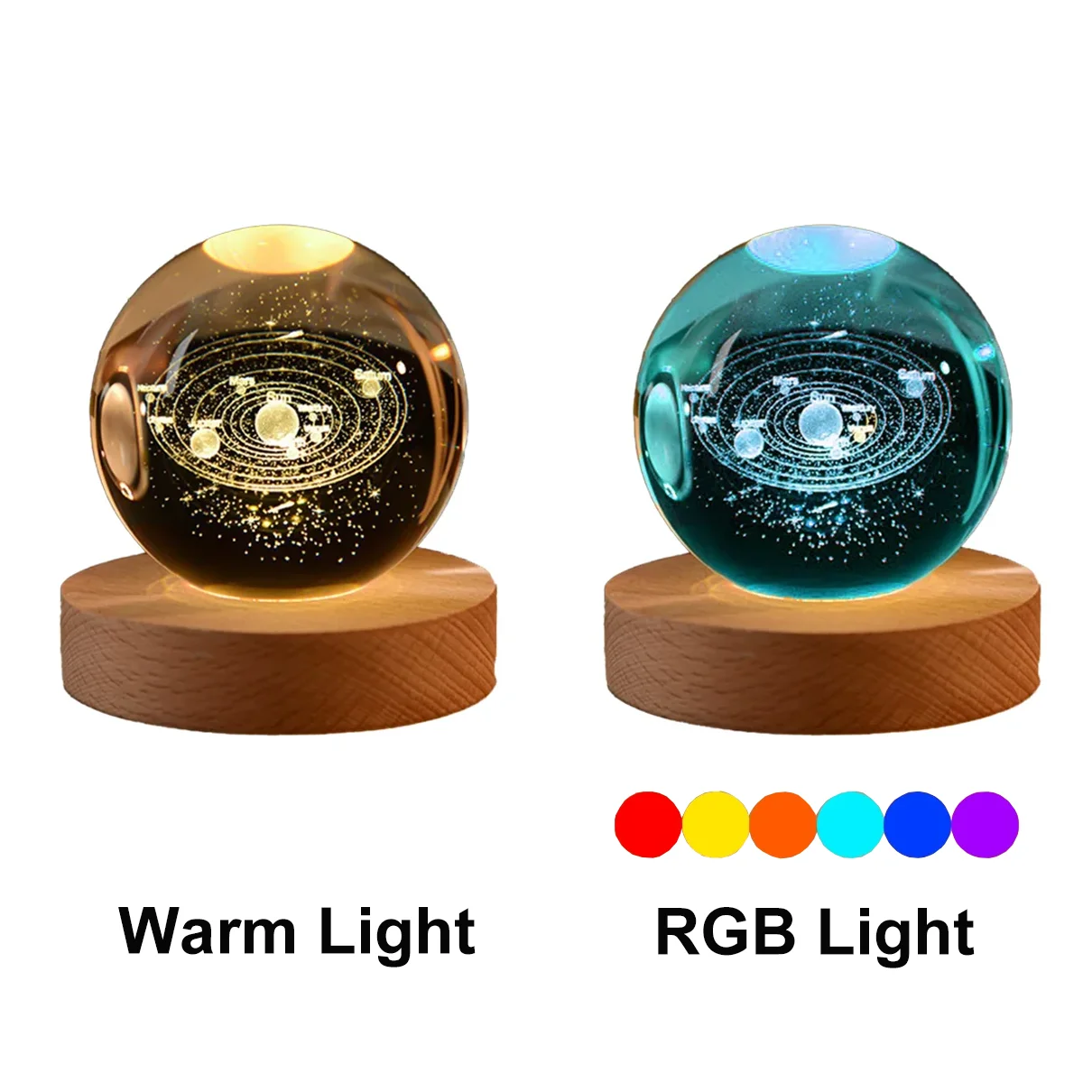 veilleuse boule cristal système solaire galaxie lune lumière rgb décoration