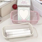 paniers rangement blanc bleu rose jaune maille fine moderne minimaliste sans fixation papeterie