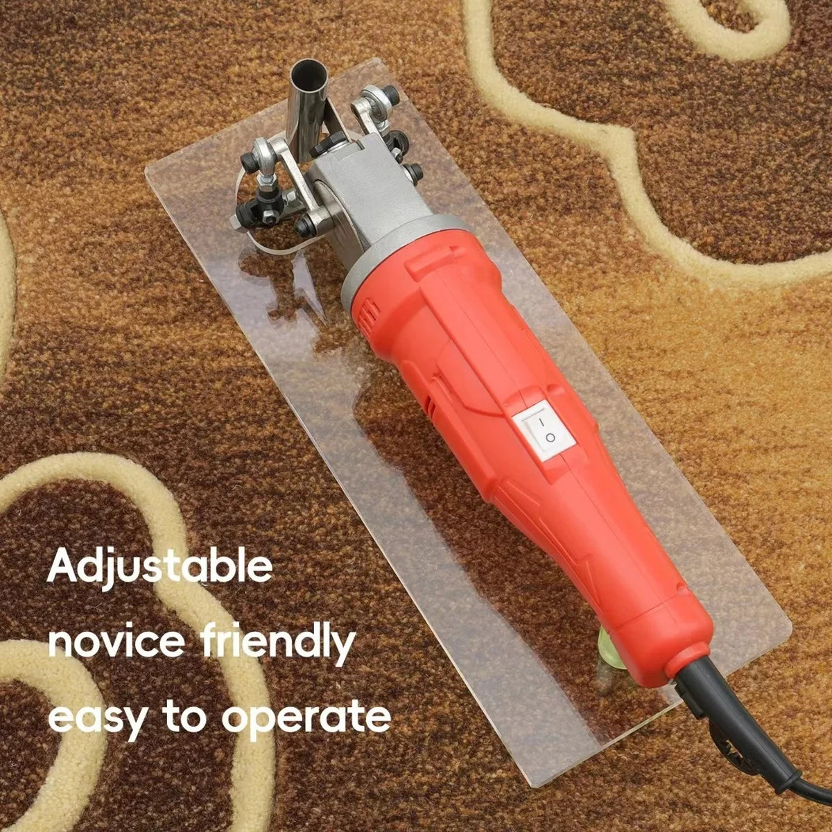 outil tapisserie moderne rouge transparent tapis beige motifs marron adaptateur électrique pièces fixation embouts