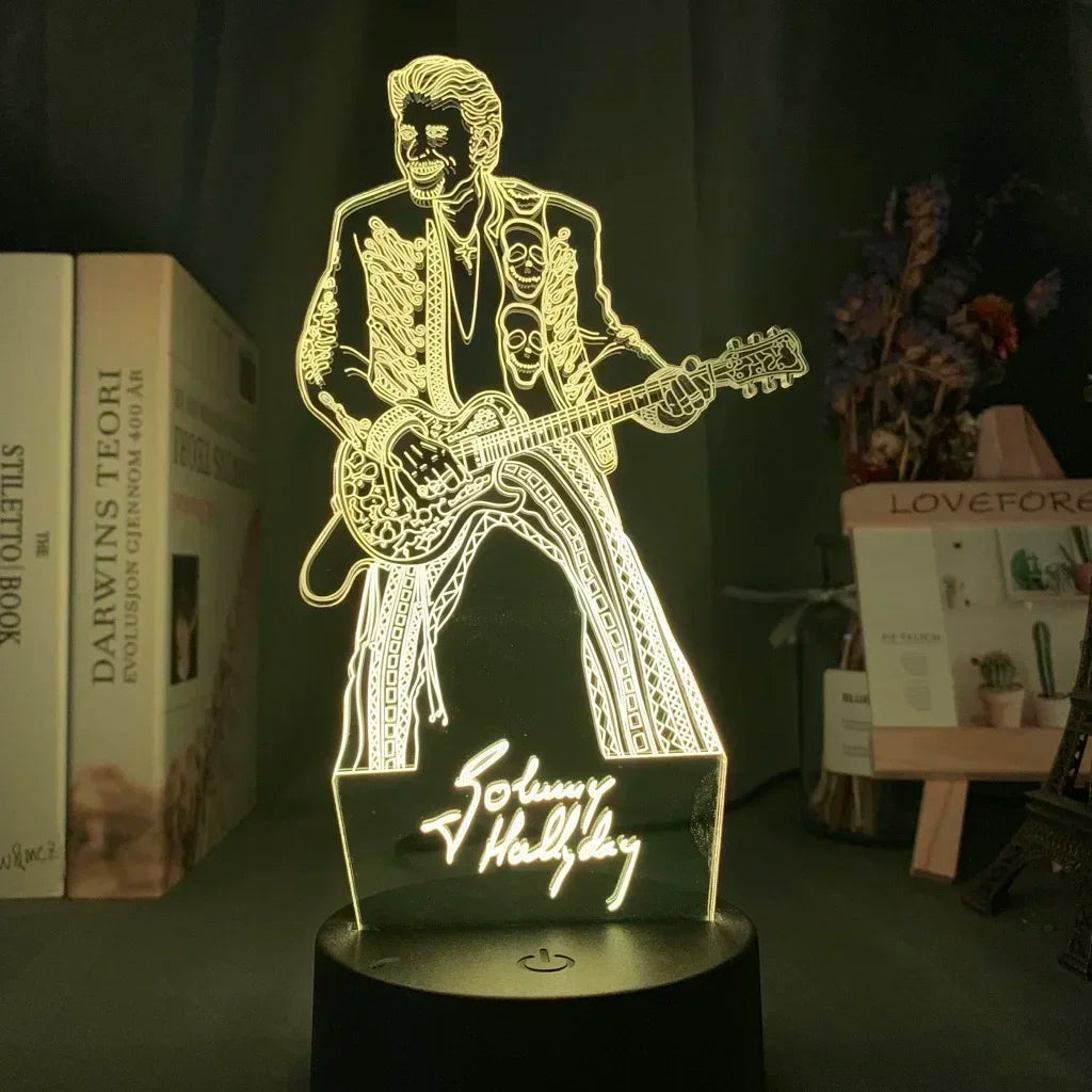 lampe nuit 3d portrait johnny hallyday veilleuse led couleur changeante telecommande usb
