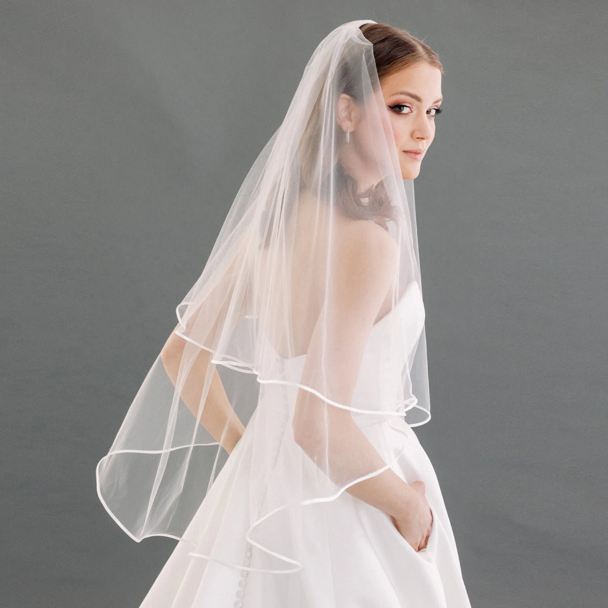 voile mariée blanc deux couches bord ruban classique soirée mariage translucent