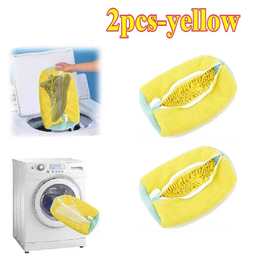sac chaussures jaune bleu clair polyestère moderne réutilisable imperméable zip cordon chaussure nettoyage profond