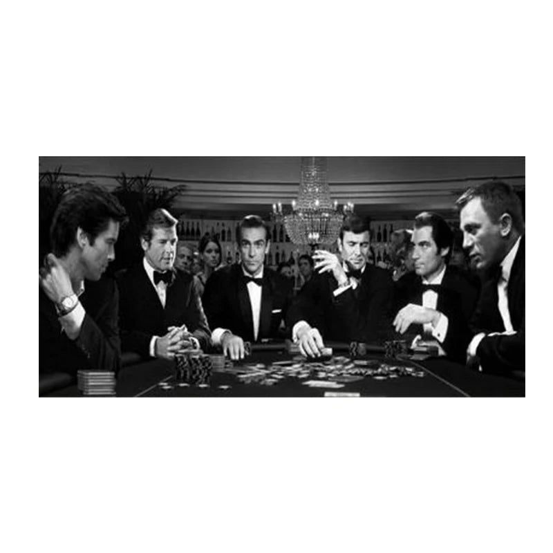 tableau toile cadre doré scène poker noir blanc décoration murale salon maison classique