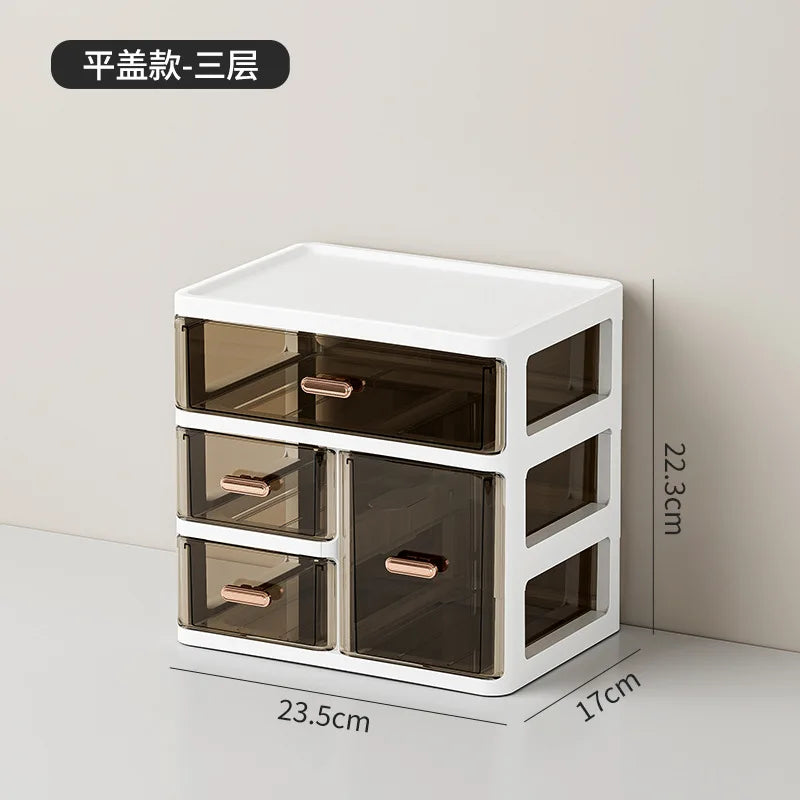 boîte rangement transparente moderne blanc marron clair poignées métalliques dorées minimaliste