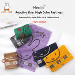 serviette coton lapin miffy dessin animé violet jaune vert gris marron pomme arbre anneaux