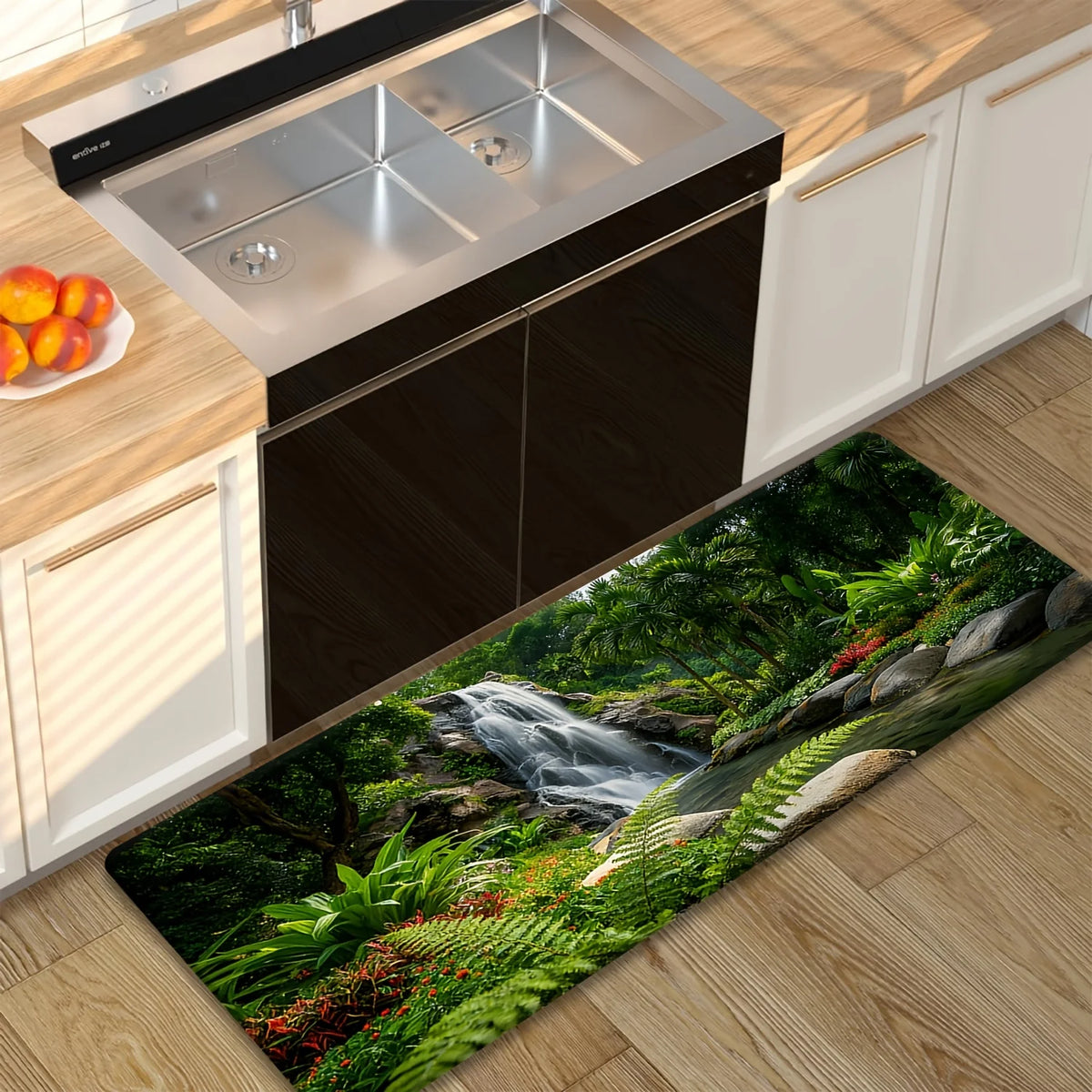 tapis sol antidérapant cascade végétation luxuriante paysage moderne vert noir blanc gris