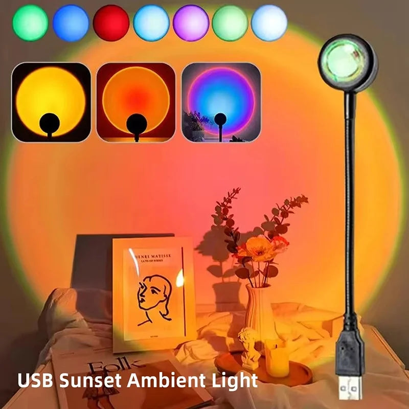lampe d'ambiance projection soleil lune couleur rouge bleu violet ambiance nocturne flexible usb