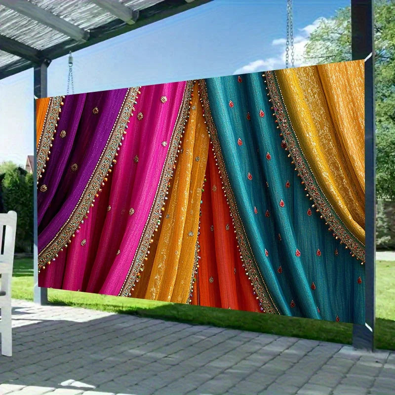 toile fond photo décoration murale indienne plissée violet rose orange bleu vert dorées occasion