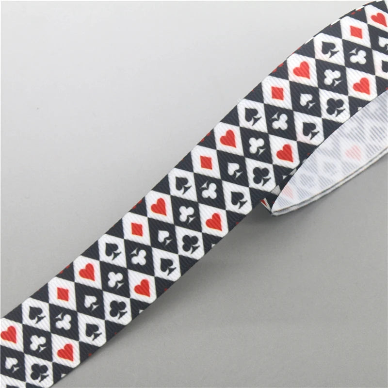 ruban gros grain motif cartes poker blanc rouge noir couture artisanat décoration
