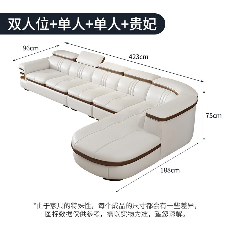 canapé d'angle moderne cuir blanc marron scandinave minimaliste