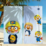 serviette plage microfibre enfant motif pororo séchage rapide grande douce blanche jaune bleu