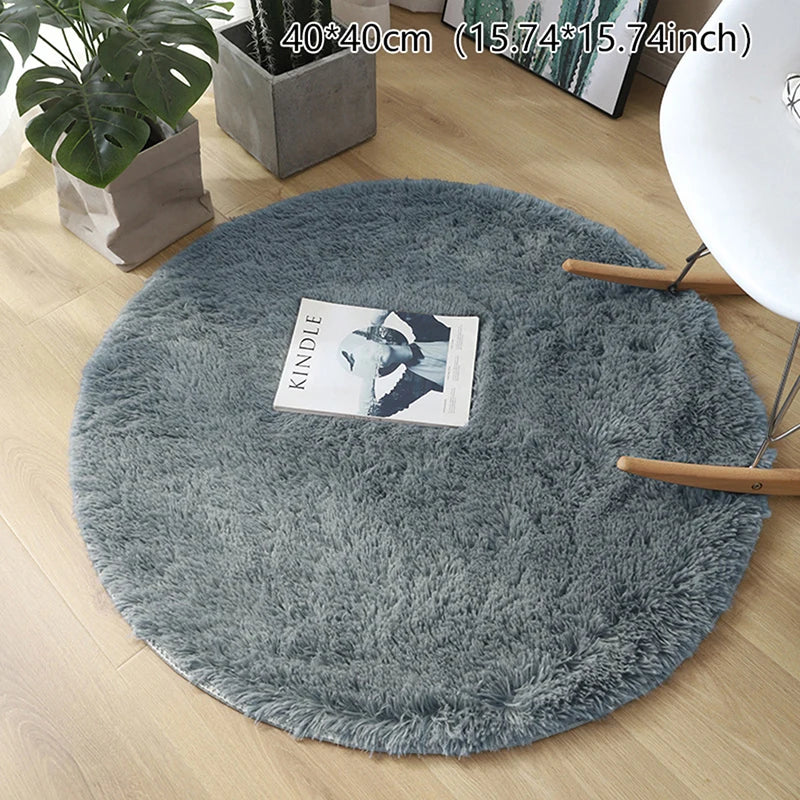 tapis rond pelucheux couleur beige blanc moderne salon enfant chambre geométrique