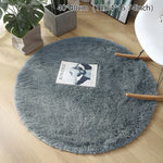 tapis rond pelucheux couleur beige blanc moderne salon enfant chambre geométrique