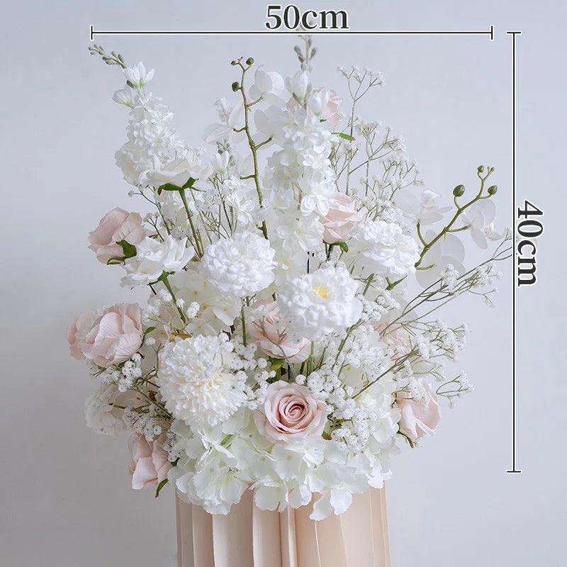 arrangement floral artificiel blanc romantique mariage roses orchidées gypsophile 80cm 40cm vase crème