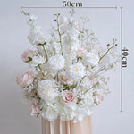 arrangement floral artificiel blanc romantique mariage roses orchidées gypsophile 80cm 40cm vase crème