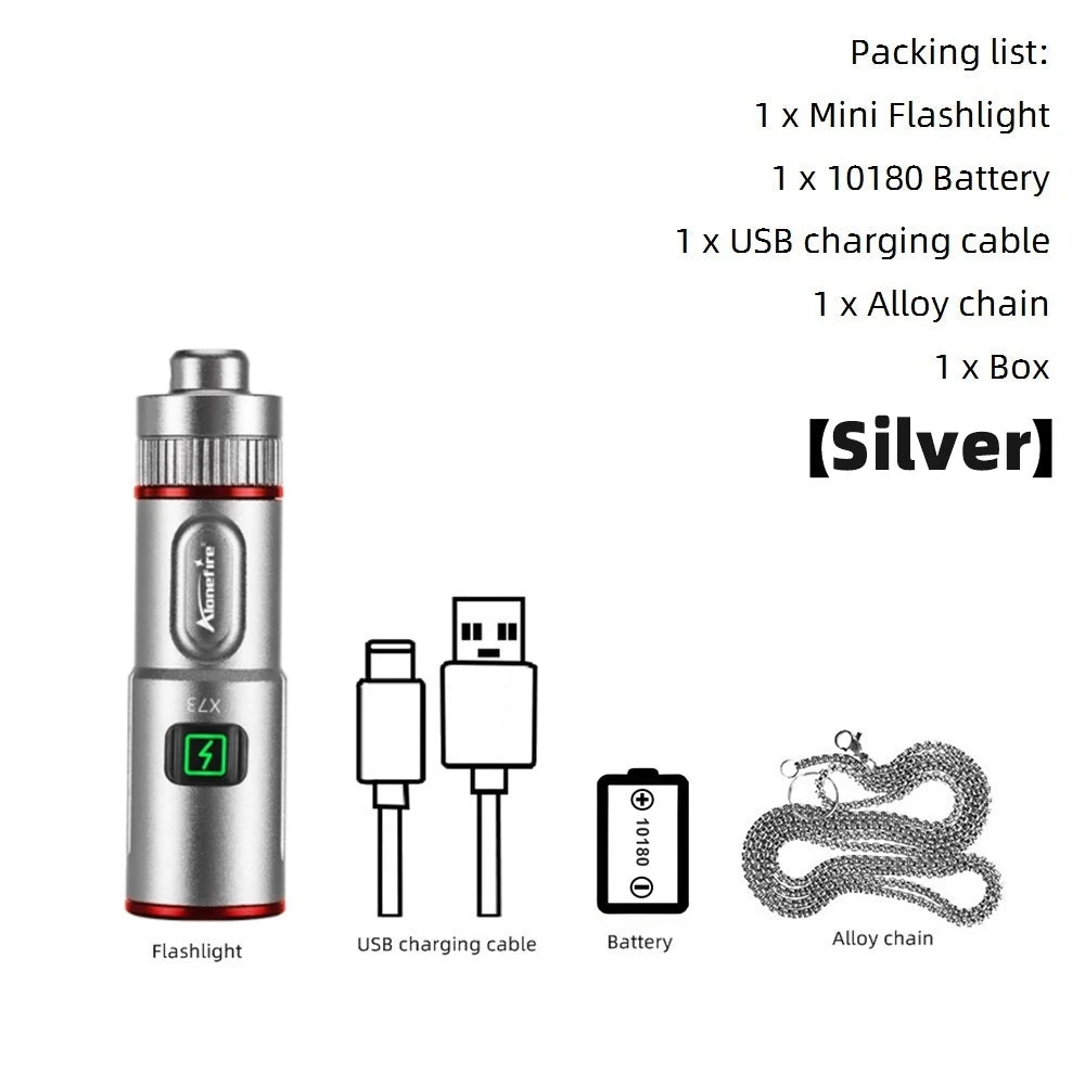 lampe torche rechargeable led noire argent verte compacte éclairage urgence camping voyage porte clés