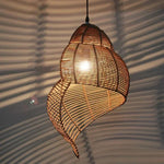 lampe suspendue marron clair rattan tressé moderne rustique chaîne métallique