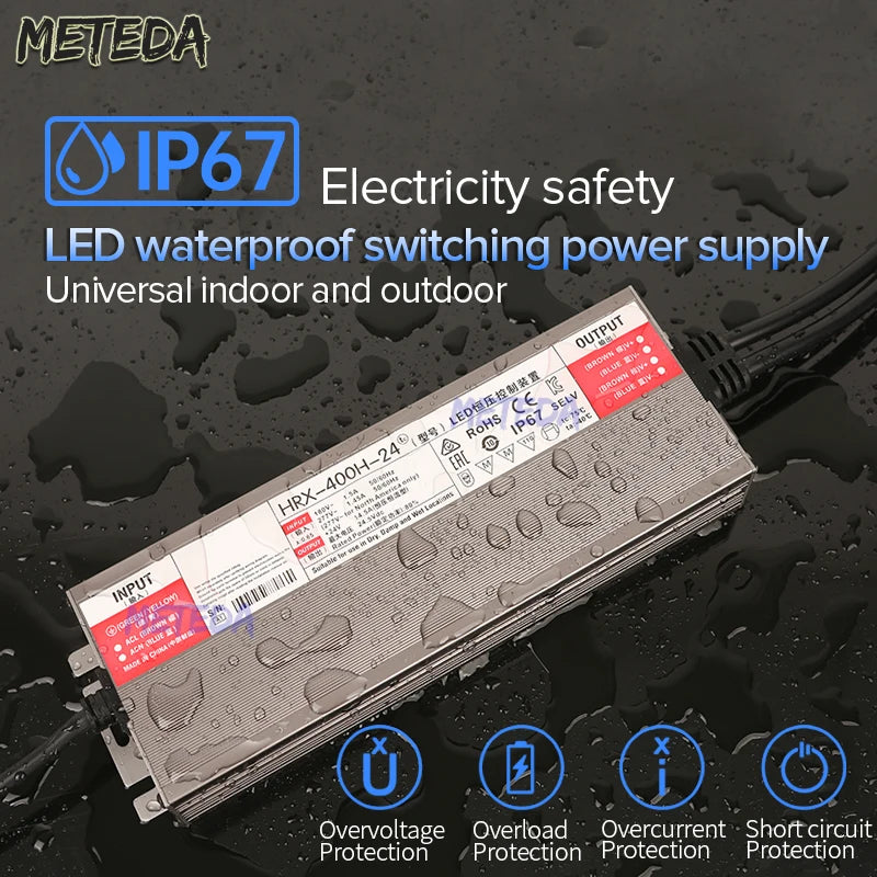 transformateur led étanche 12v 24v 36w 600w ip67 super thin waterproof certifié fcc rohs