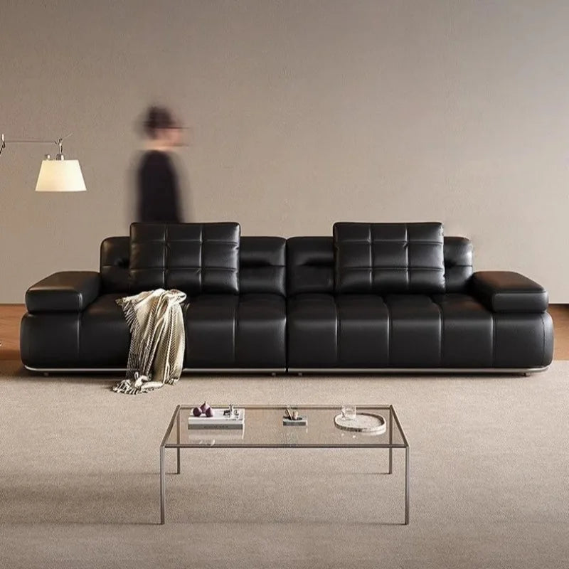canapé d'angle cuir moderne forme marron noir salon grande capacité