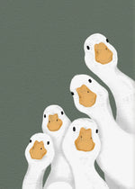 décoration murale aquarelle canards quack illustration minimaliste vert olive chambre salon erotique