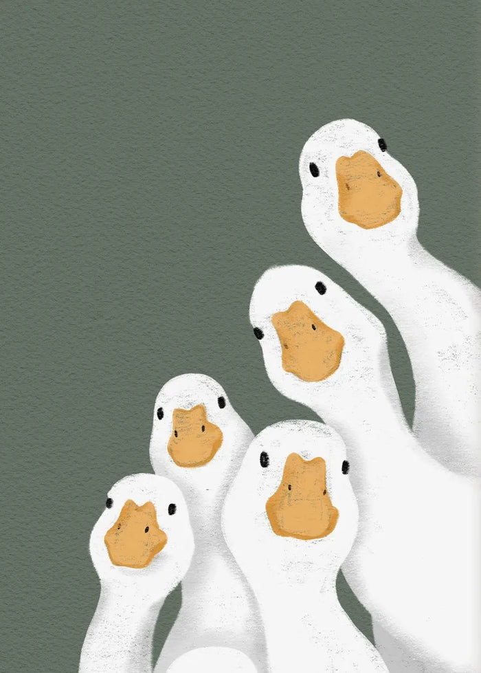 décoration murale aquarelle canards quack illustration minimaliste vert olive chambre salon erotique