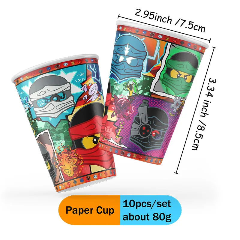 décoration anniversaire ninja multicolore bracelets assiettes verres festif enfants pack 20 assiettes 10 verres