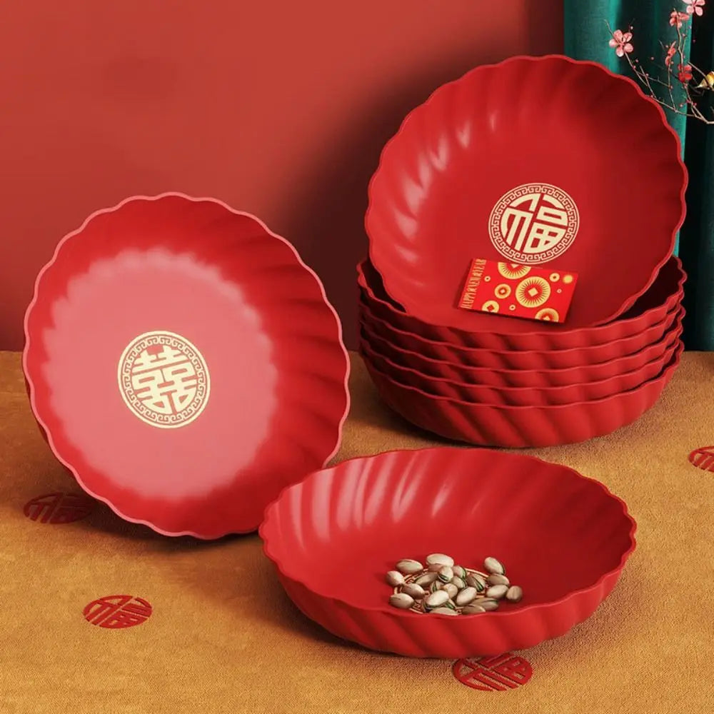 assiettes décoratives rouge motif chinois ondulé deux tailles modernes festives collations événements