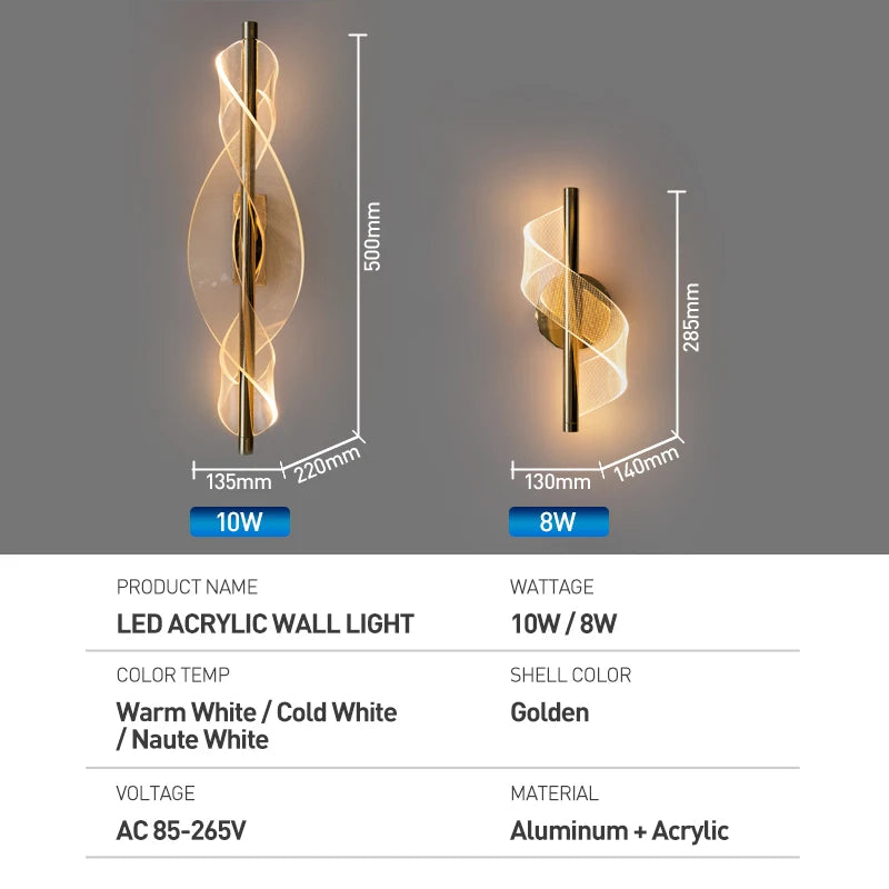 Applique murale LED spirale acrylique blanche éclairage doux