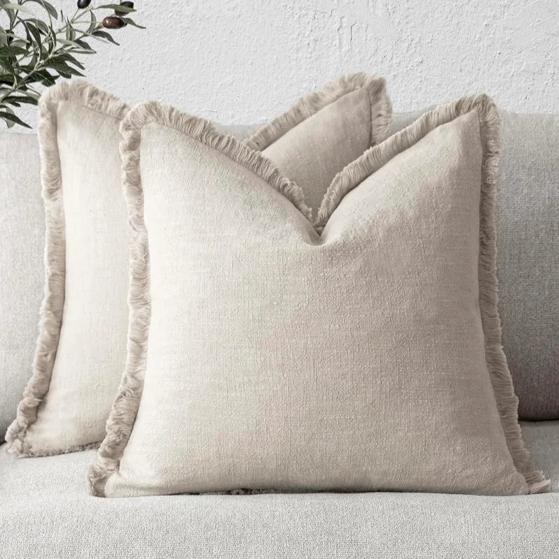 coussin coton vert olive rustique texture lin décoration intérieure lit salon canapé moderne