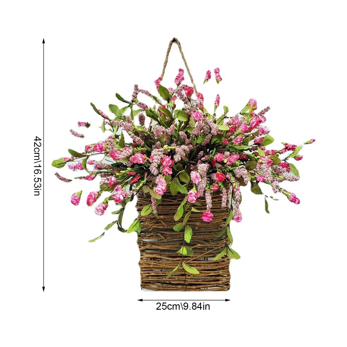 panier suspendu fleurs artificielles tressage fleur lavande rose vintage décoration entrée rustique contemporain chambre