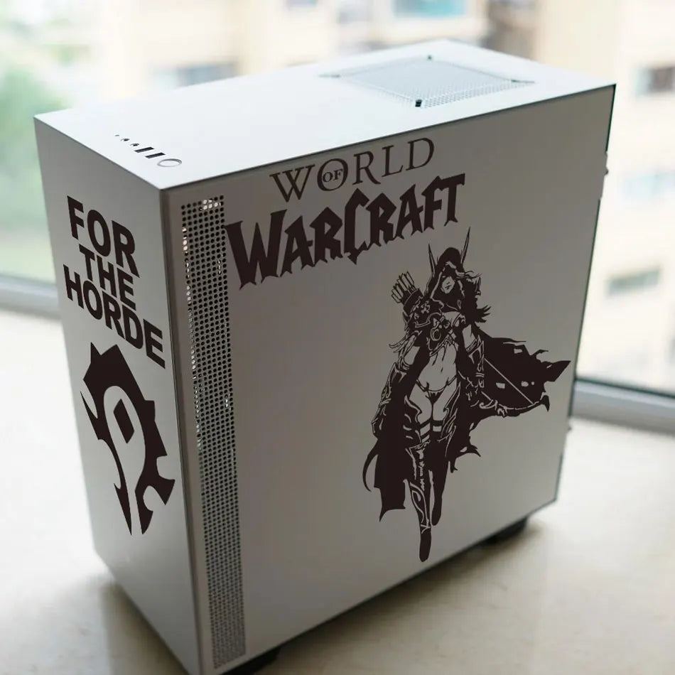 autocollants vinyle decoration graphique world of warcraft noir blanc boitier pc moderne gaming fenetre