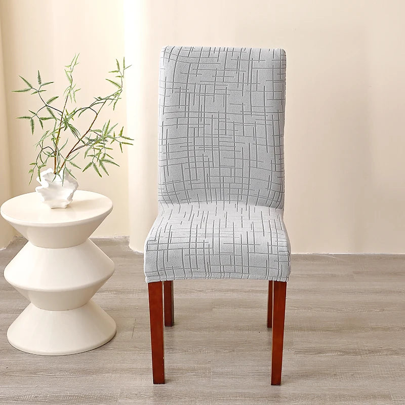 housse chaise moderne gris clair rayures horizontales verticales élastique polyester salle manger