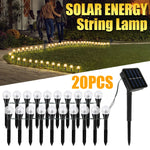 guirlande solaire led jardin 20 lampes modes éclairage ip65 moderne globes verre transparent piquets