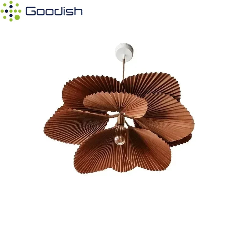 Suspension lumineuse moderne feuilles plissées marron clair salon chambre papier pliable éclairage blanc chaleur