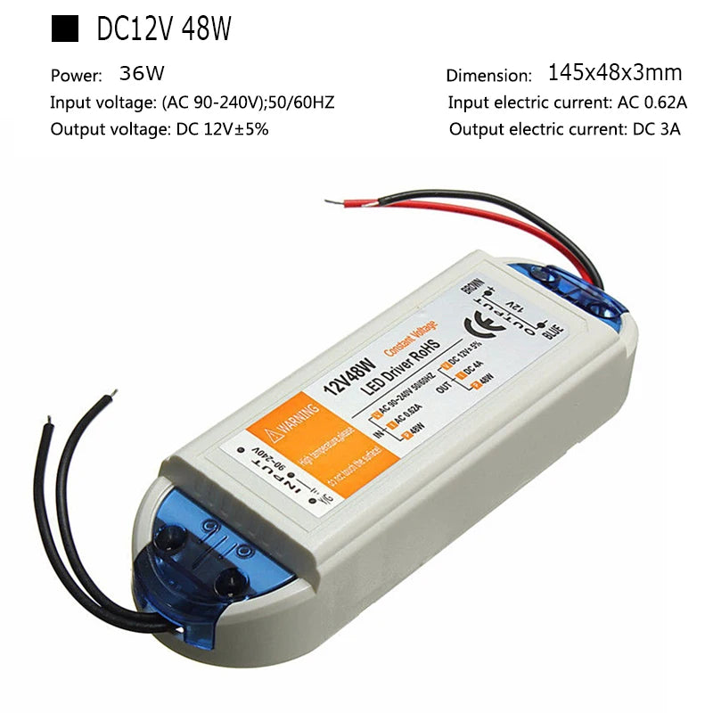 transformateurs led 12v 18w 28w 48w 72w 100w blanc bleu rouge noir industriels modernes