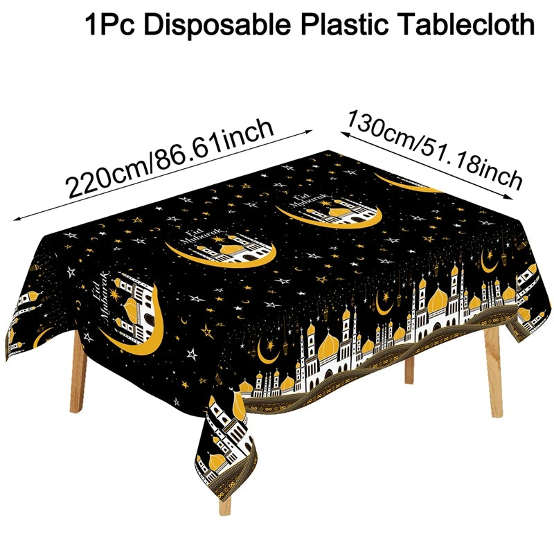 nappe table ramadan islamique motifs dorés étoiles lanternes fleurs İslam deco fête İslamique