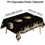 nappe table ramadan islamique motifs dorés étoiles lanternes fleurs İslam deco fête İslamique