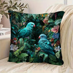 coussin imprimé 2d oiseaux fleurs feuilles vert bleu moderne maison lit canapé chambre