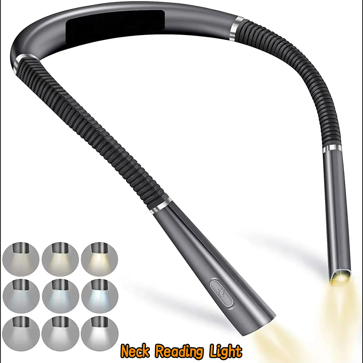 lampe lecture cou rechargeable led gris ajustable modes luminosité camping tricot