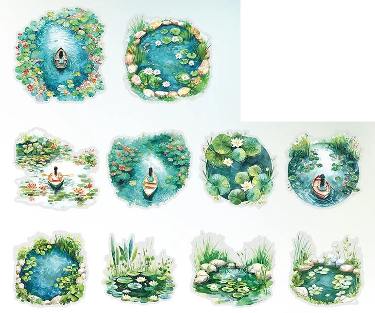 autocollants transparents pvc paysages naturels scrapbooking diy décoration cadeaux vert bleu rose