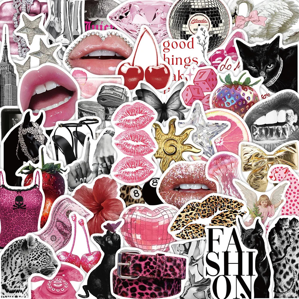 sticker moderne rose pop art lèvres poissons papillons animaux géométrique adhésif décoration créative