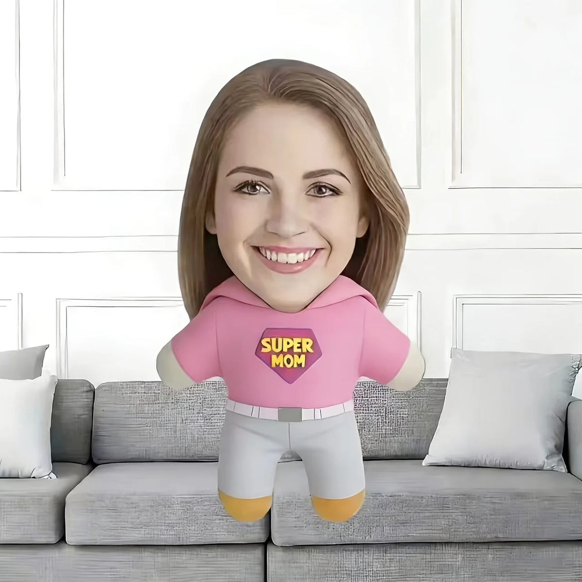 peluche personnalisable moderne super mom rose gris tissu doux imprimé famille animal couple douceur