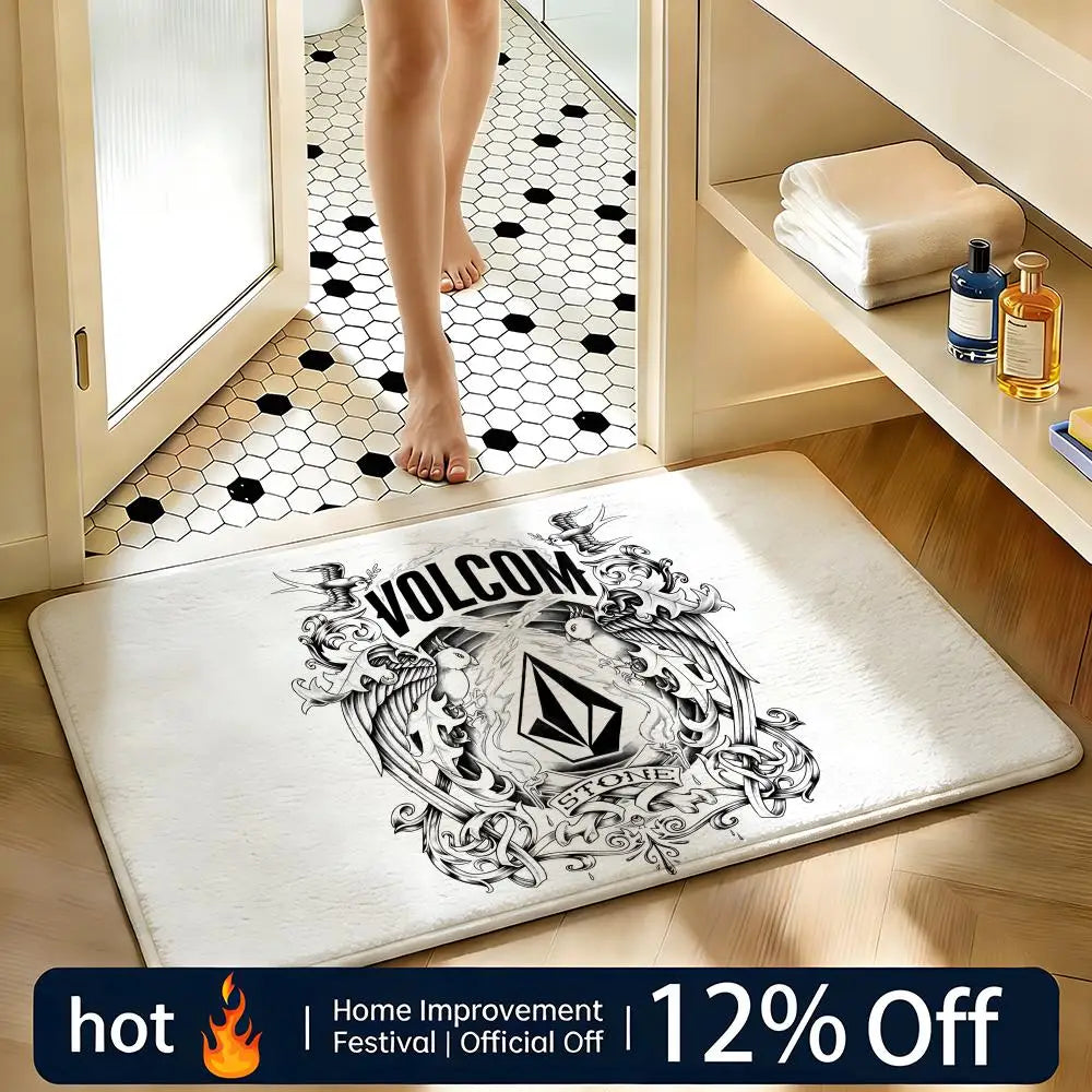 tapis sol moderne volcom logo noir microfibre absorbant antidérapant chambre salon