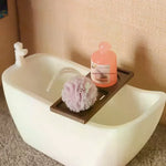 baignoire miniature salle bain accessoires plateau éponge flacon moderne blanc rose