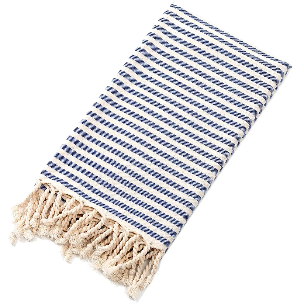 serviette plage rayée bleu marine sac dos coton polyester absorbant casual sportif