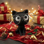 statue chat noir moderne décoration texture lisse opacité 8cm lunettes