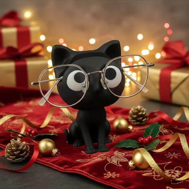 statue chat noir moderne décoration texture lisse opacité 8cm lunettes